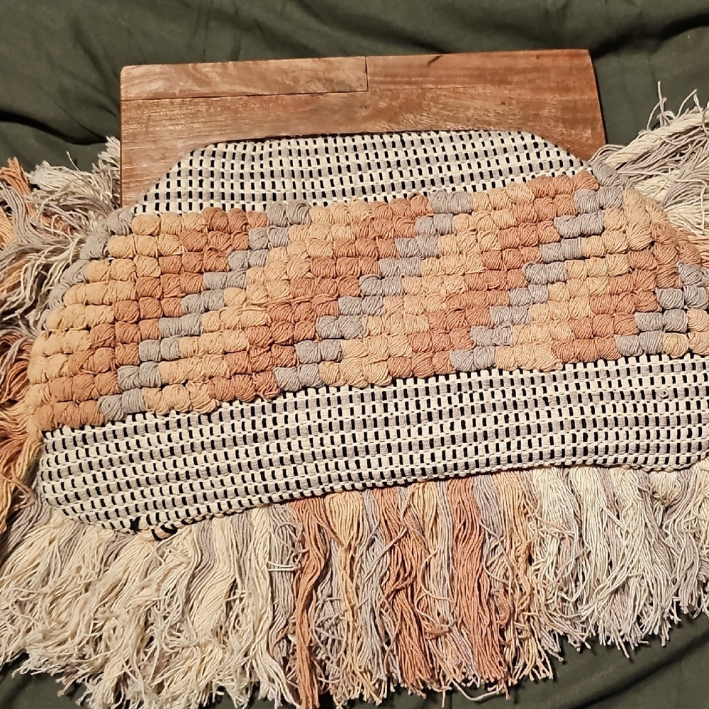 Lovestitch Woven Accent Pillow - Tan and Cream